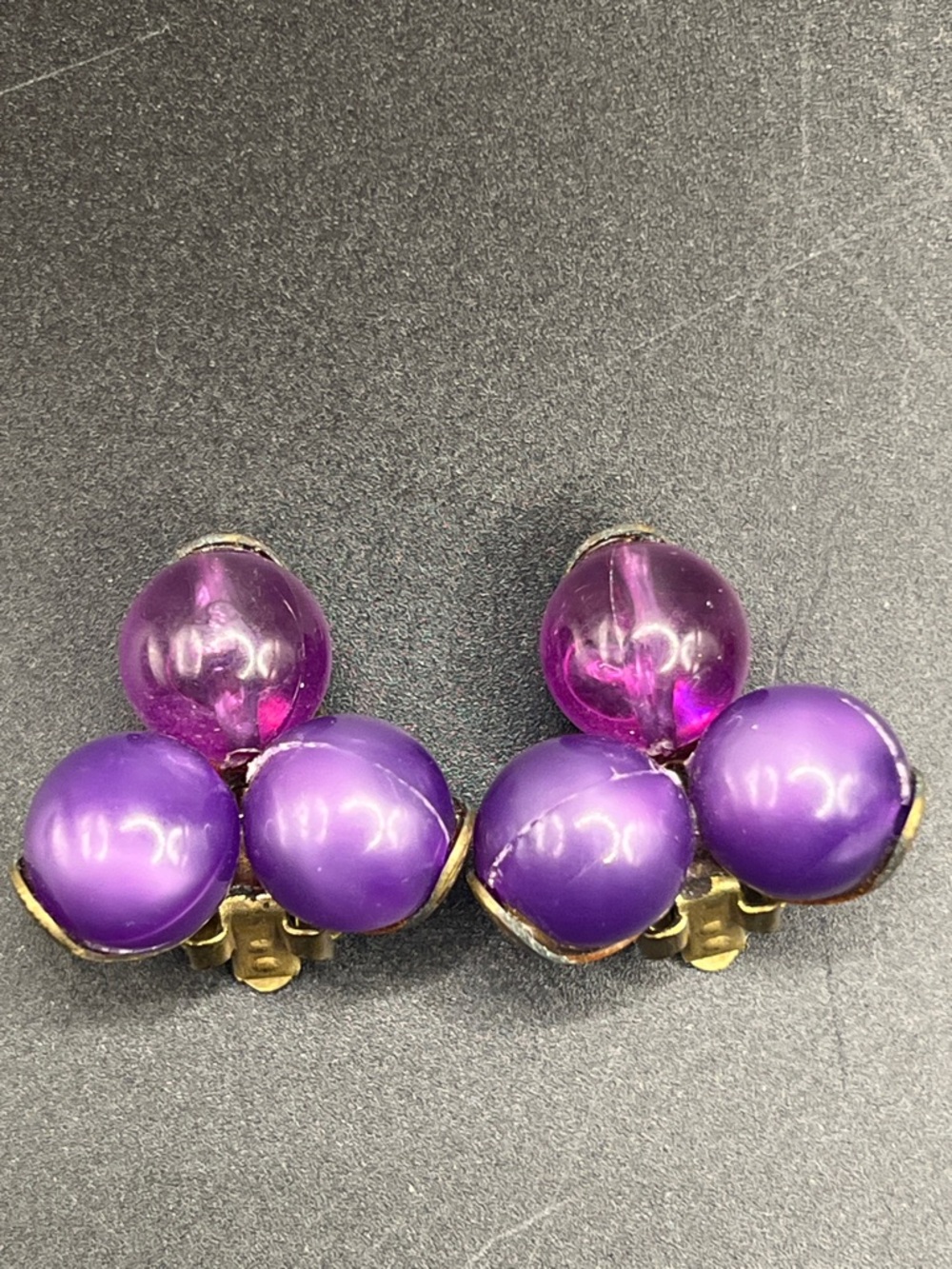 Vintage Purple Cluster Clip-On Earrings